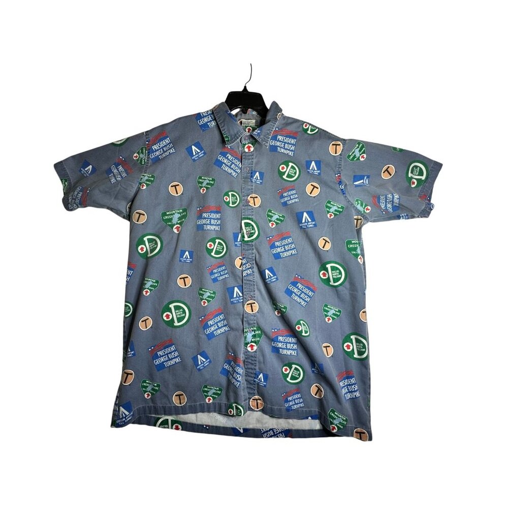 VTG Dallas Ft. Worth Attractions Road Turnpike Button Shirt Mens 3XL XXXL